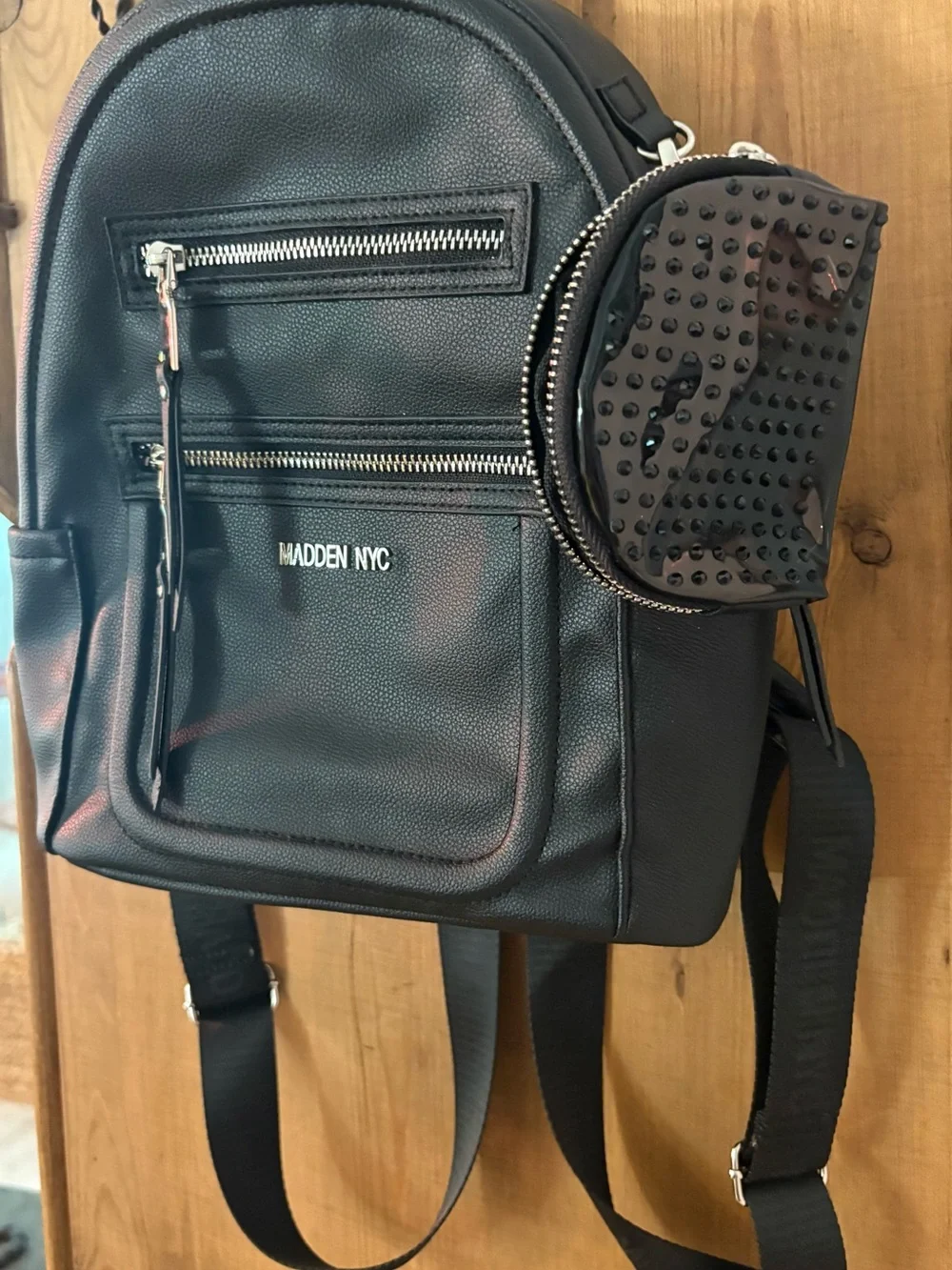 Madden NYC Black Mini Backpack with Front Zip Pockets